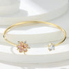 Cute Plant Pink Cherry Flower Bracelet Gold Color Small Zircon Stone Charm Open Adjustable Bracelets For Women Wedding Jewelry - Image 2
