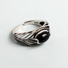 BF Club Silver Ring For Women Jewelry Hollow Leaf Black Stone Vintage Handmade Ring Allergy For Party Birthday Gift - Image 3