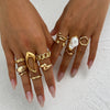 12Pcs/Set Vintage Imitation Pearl Water Drop Open Rings for Women Goth Irregular Geometric Ring Wedding Finger Jewelry - Image 3