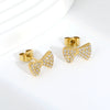 Butterfly Bow Shaped Zircon Stud Earrings Stainless Steel Piercing Gold Color Stylish For Women Jewelry - Image 5