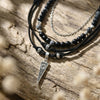 Metal Triangle Pendant Black Onyx Beaded Layered Leather Necklace for Men Women, Adjustable Length Boho Jewelry Gift - Image 3