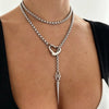 Black Silver Plated Punk Layered Chain Alloy Necklace Hollow Heart Cone Spike Y Drop Necklace For Streetwear - Image 2