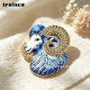 Chinese Zodiac Sheep Brooch Blue and White Porcelain Rhinestone Enamel Ram Lapel Pin Animal Jewelry Gift for Women Collector - Image 12