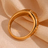 Black Cubic Zirconia Eye Shape Textured Signet Rings For Woman Gold Plated Stainless Steel Finger Rings for Woman - Image 6