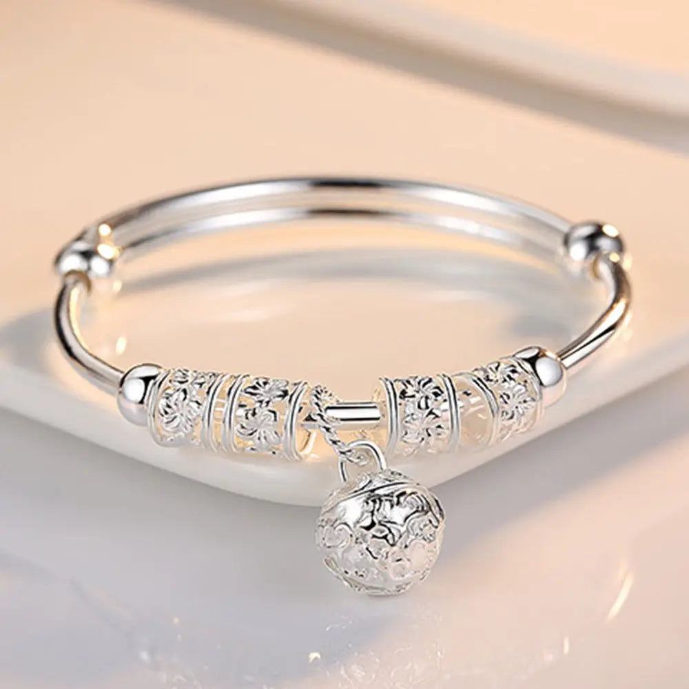 Silver Bangles Bracelets for Women Adjustable Hollow Bells Ball Bracelets Party Charm Jewelry - Image 1