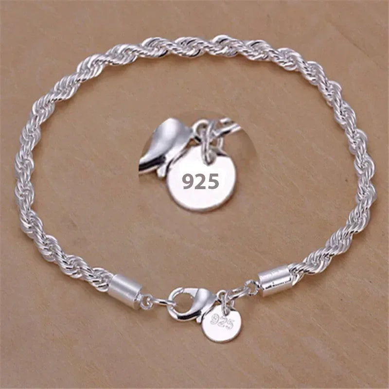 Silver 4MM Twisted Rope Bracelets For Women Men Minimalist Couple Chain Bracelet Male Unisex Jewelry Gifts - Image 1