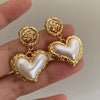 Flower Pearl Heart Drop Earrings Silver Needle Hollow Out Earrings Retro Accessories Women Wedding Jewelry - Image 1