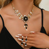 3PC Women's Black Gold Flower Necklace Earrings Jewelry Set Wedding Banquet Party Festival Gift - Image 7