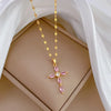 Simple Cross Cubic Zirconia Copper Pendant Women's Versatile Golden Stainless Steel Bamboo Chain Jewelry Gift - Image 2