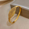 Vintage Geometric Hollow Carved Cuff Bracelet for Women Chic Gold Plated Stainless Steel Wrist Bangle Jewelry - Image 3