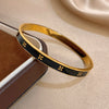 Stainless Steel Classic Floral Pattern Bangles Bracelets for Women Men Stylish Gold Plated Black White Enamel Open BangleS - Image 4