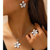 Stainless Steel Simple Exaggerated Large Flowers Pendant Necklace Ring Earrings Jewelry Set Female Creative Gift - Image 2