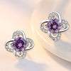 Charming Silver Silver/Purple Flower Zirconia Stud Earrings, Women's Wedding Party Jewelry - Image 5