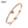 Clay Pave Setting Crystal Lock Charm Bracelets Bangle For Women Stainless Steel Bracelet For Birthday Gift - Image 1