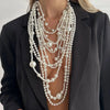 Imitation Pearl Multi-Layer Choker Necklace with Long Tassel Pendant - Image 2