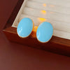Pink Blue Oil-dropping Round Oval Stud Earrings Unique Design Bean Beads Ear Studs Earrings Temperament Ear Accessories - Image 3