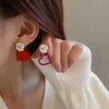 White Flower Red Heart Earring Stud Neon Yellow Sweet Hallowout Heart Daisy Flower Gold PlatingAsymmetrical Earring For Women - Image 1