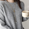 Stainless Steel Pull-out Adjustable Chain Baroque Pearl Pendant Long Necklace For Womens Sweater Chain Jewelry - Image 2