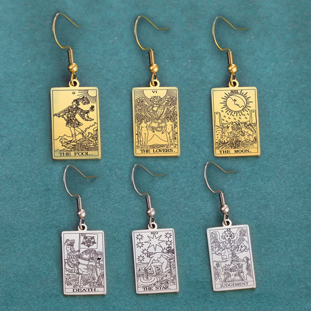 Classic Tarot Cards Stainless Steel Drop Earring for Women Sun Moon Star Lovers Divination Tarot Jewelry Birthday Gift - Image 1