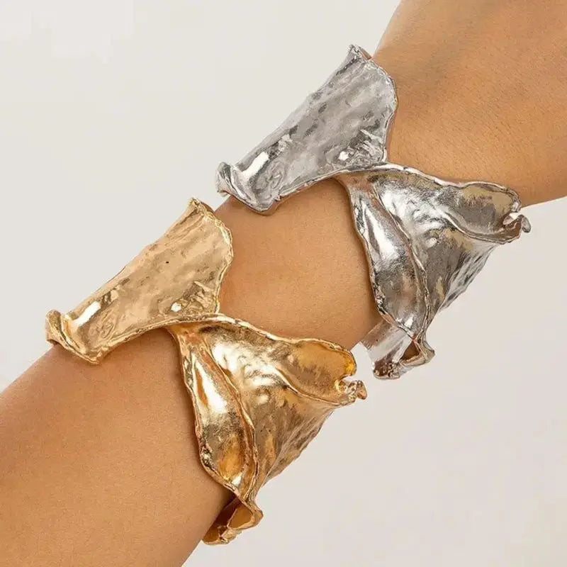 Vintage Hip Hop Irregular Cuff Bangles Punk Gold Silver Color Metal Bangle For Women Men Gift Bracelets - Image 1