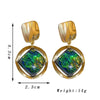 Hollow Frame Green Rhombus Resin Dangle Earrings for Women Vintage Golden Metal Square Drop Earrings Geometry Jewelry - Image 7