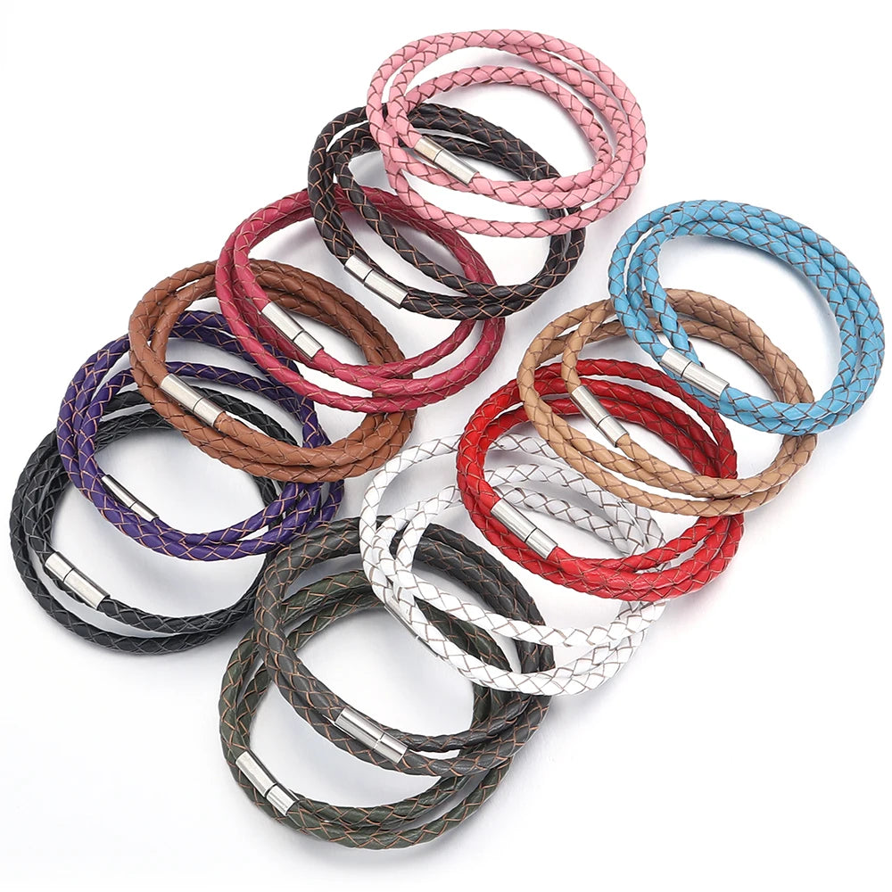 1pcs Design Three Layer Leather Rope Bracelet With Connectors Buckle Women Men Bracelet For Couple Jewelry Gifts - Image 1