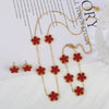 Gold Plated Lucky Stainless Steel Five Leaf Flower 3PCS Jewelry Set Bracelet Necklace Earrings for Women Party Jewelry Clover - Image 9