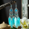 Boho Feather Long Leaf Tassel Drop Earrings For Women Geometric Rhinestone Crystal Beads Handmade Chain Wedding Earrings Jewelry - Image 1