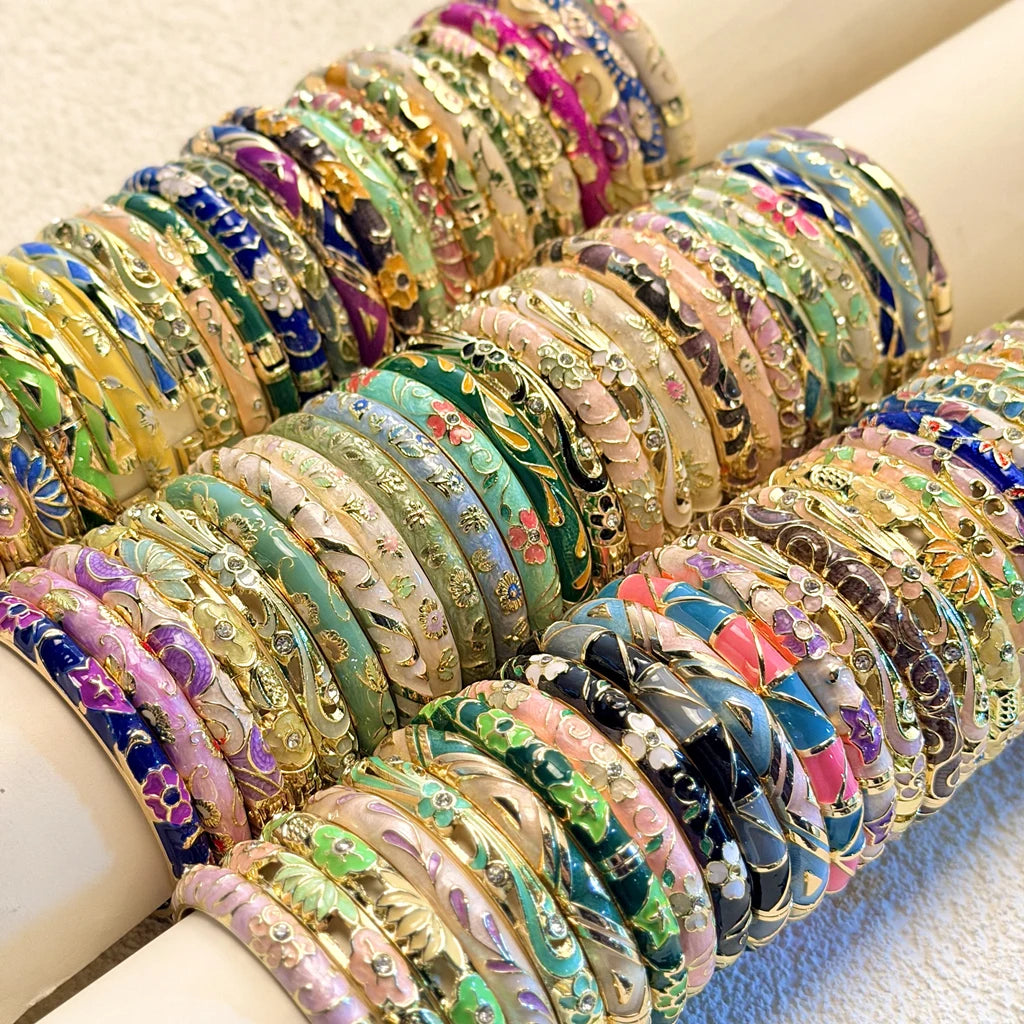 Enamel Vintage Cloisonne Bangle for Women Bohemian Colorful Floral Spring Bracelet Ethnic Charms Jewelry Accessories - Image 1