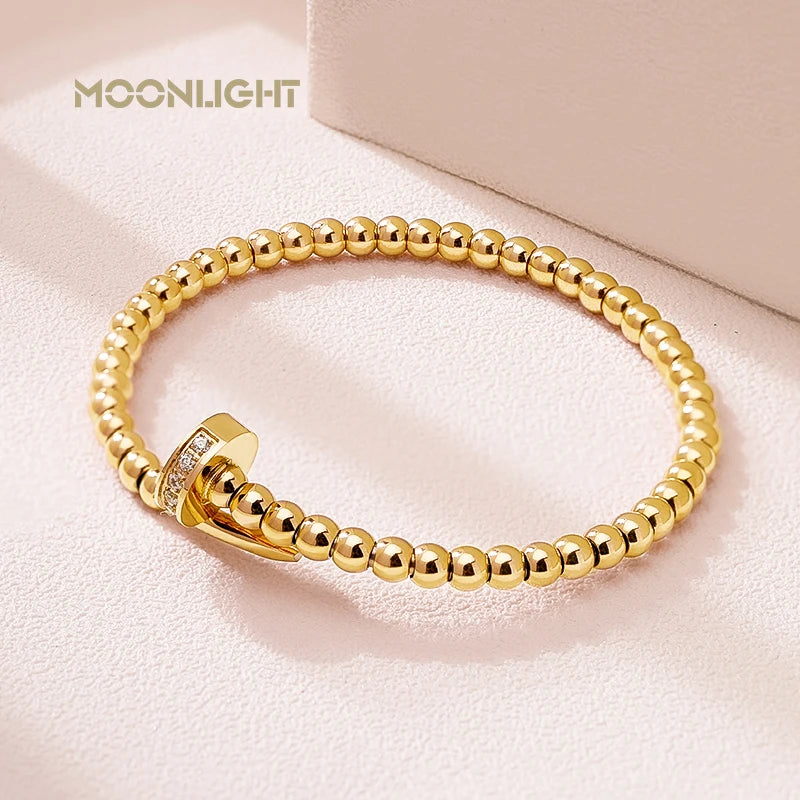Classic Round Beads Nail Bracelets Wristband Bangles Jewelry Zirconia Bracelets Nail For Women Accessories - Image 1
