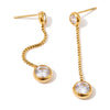 Stainless Steel Cubic Zirconia Long Chain Round Drop Dangle Earrings Temperament Jewelry Accessories - Image 8
