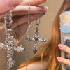 Y2K Zircon Cross Necklace Pink Purple Love Heart Cross Pendant Necklaces for Women Gothic Jewelry Party Girls Accessories - Image 4