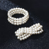Three-Row Glass Bead Stretch Bracelet with Rhinestone Details - Image 1