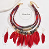 Vintage Ethnic Feather Choker Necklace Earrings Set For Women Multilayer Nekclace Earrings Jewelry Sets - Image 4