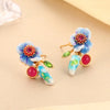 Colorful Enamel Flower Stud Earrings for Women Elegant Floral Petal Crystal Drop Earrings Jewelry Gift for Her - Image 2