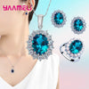 Silver Plated Women Wedding Engagement Jewelry Sets Princess Oval Zircon Crystal Necklace Earrings Ring - Image 11