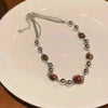 Vintage Leather Brown Stone Pendant Necklace Women's Retro Stacking Choker Temperament Clavicle Chain Hip Hop Jewelry Accessory - Image 5