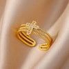 Chain Hollow Out Rings For Women Gold Color Stainless Steel Zircon Cross Open Ring Wedding Aesthetic Jewerly Gift - Image 7