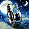 Vintage Cat Looking Up At The Stars and Moon Ring Classic Artistic Oil Painting Stainless Steel Rings For Women Men Jewelry Gift - Image 2