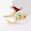 Alloy Snowman Brooch Pin with Pearl Details and Red Hat - Image 2