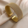 Stainless Steel Open Bangles for Women Men Punk Chunky Glossy Braided Mesh Metal Cuff Bracelet Bangle Vintage Jewelry - Image 3