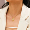 Gold Plated Stainless Steel Oval Shape White Cat Eye Opal Stone Pendant Necklace Jewelry - Image 7