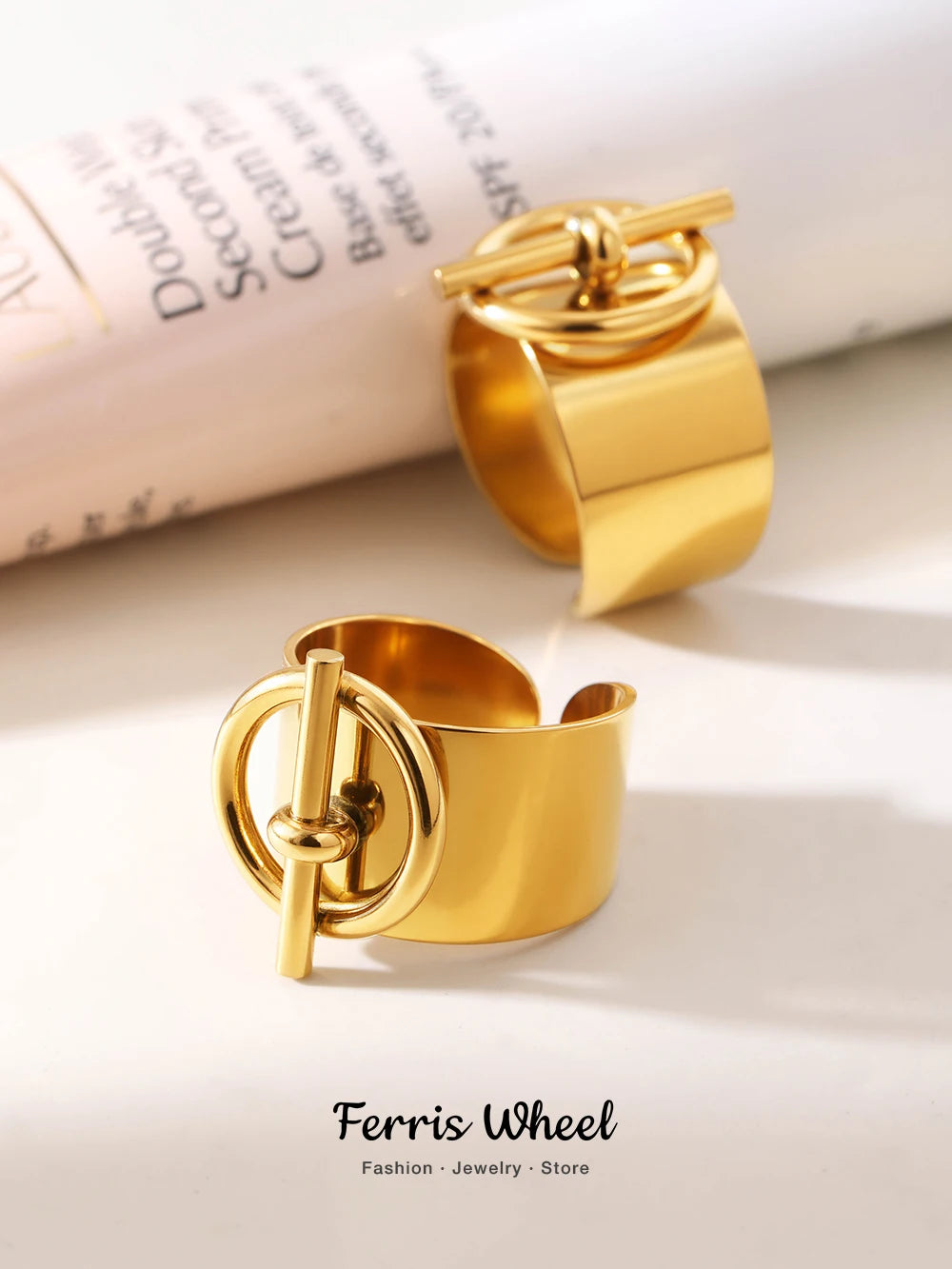 Rings For Women Stainless Steel Adjustable Gold Plated Punk Open Ring Jewelry Accessories Couples Gifts - Image 1