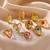 Heart Oval Eternity Flower Ring for Women Stainless Steel Gold Color Open Rings Summer Dopamine Jewelry - Image 1