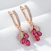 Red Pomegranate Flower Long Drop Earrings For Women Rose Gold Color Elegant Zircon Jewelry Accessories - Image 1