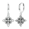 Silver Celtic Knot Drop Hoop Earrings Intricate Interwoven Pattern design for Anniversary Wedding Jewelry Gifts - Image 1