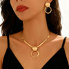 1 set of and elegant flat snake chain ring hollow pendant collarbone chain stud earrings set - Image 1