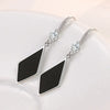 Stamp Silver Needle Black Rhombus Dangler Zircon Drop Earrings For Women Jewelry Girl Gift - Image 3