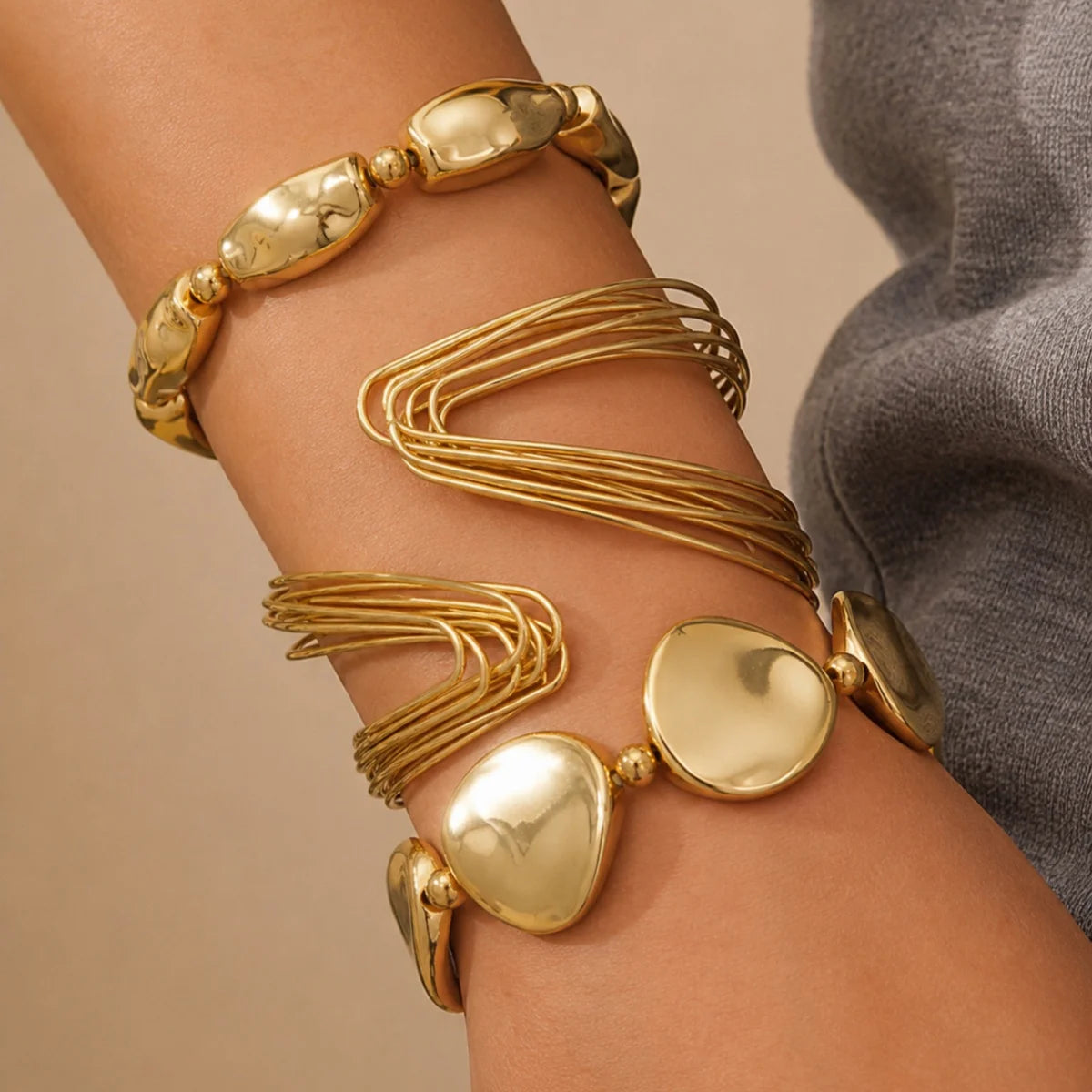 3Pcs/set Geometric Twisted Lines Irregular Shaped Open Cuff Bracelet and Bangle Set for Women Punk Exaggerated Style Accessories - Image 1