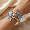 Elegant Enamel Flower Open Cuff Bracelet For Women Gold Plated Metal Pink White Blue Floral Bangles Beach Party Vacation Jewelry - Image 3